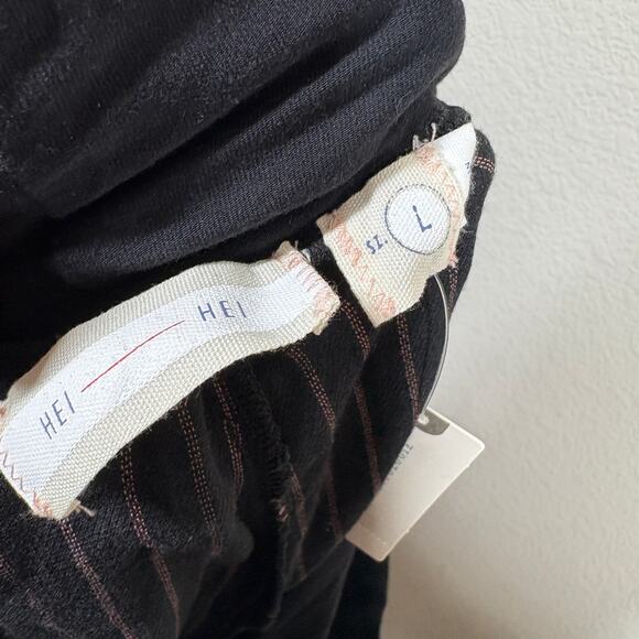 Hei Hei Anthropologie Large Pull On Cropped Pants Black Gold Striped Foldover - Picture 7 of 11